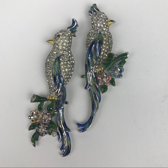 Vtg Coro Duette Calopsitta Enamel Crystal Fur Clip - Picture 1 of 10